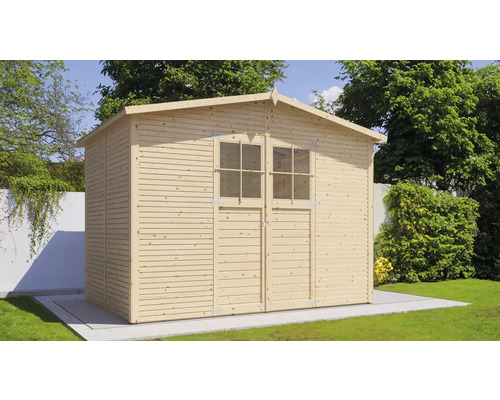 Houten tuinhuis met dubbele deur en ramen