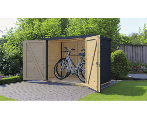 Houten fietsenstalling met fietsen