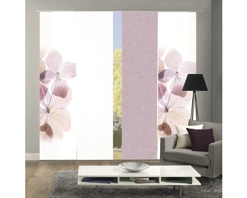 Decoratief schuifgordijn met bloemmotief voor woonruimtes.