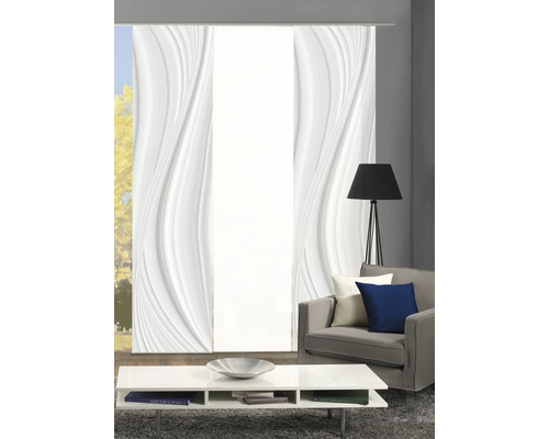 Woonkamer met schuifgordijn met golfpatroon