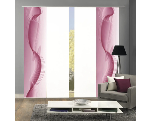 Woonkamer met schuifgordijnen met golfpatroon