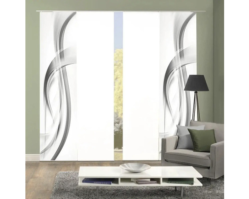 Decoratief schuifgordijn met abstract golfpatroon in de woonkamer