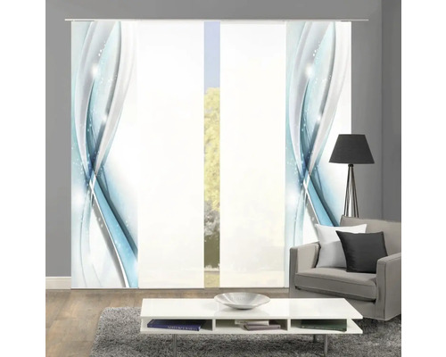 Kamerinterieur met schuifgordijn met abstract patroon