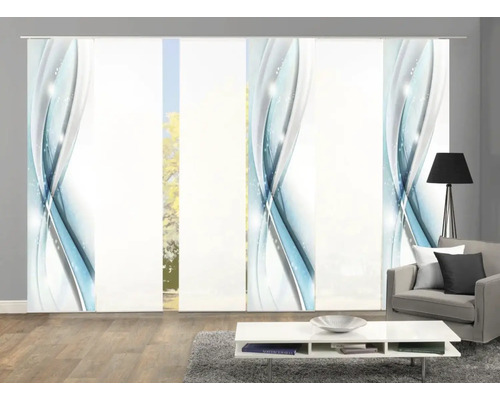 Kameroverzicht met schuifgordijnen met abstract design