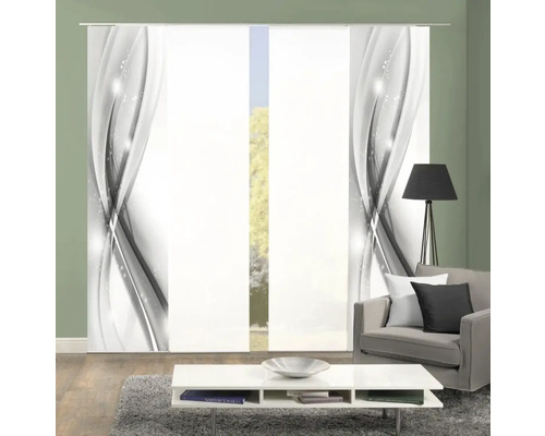 Decoratief schuifgordijn met abstract golfpatroon in de woonkamer