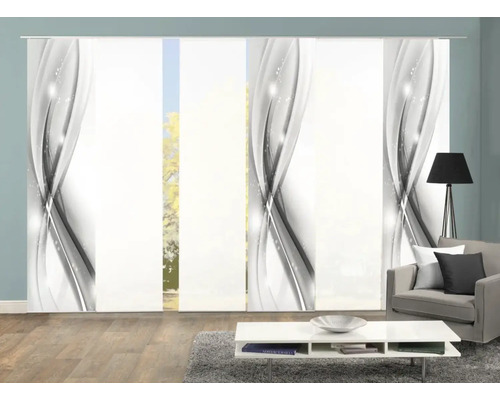 Kamerzicht met schuifgordijnen met golfpatroon