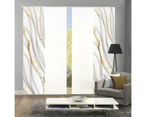 Kamer met schuifgordijnen in marmerlook