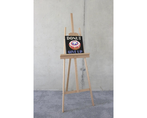 Ezel met een afbeelding van een donut met de tekst ''Donut Give Up''