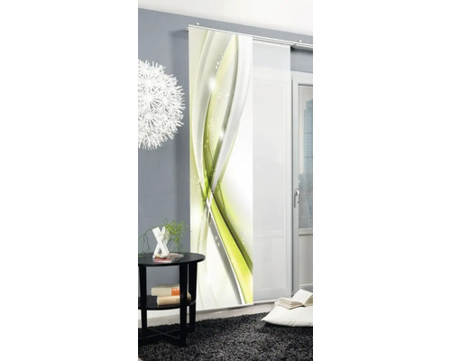 Decoratief schuifgordijnpaneel met abstract patroon in een woonkamer