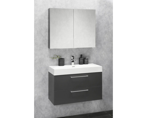 Badkamer met wastafelonderkast, wastafel en spiegelkast