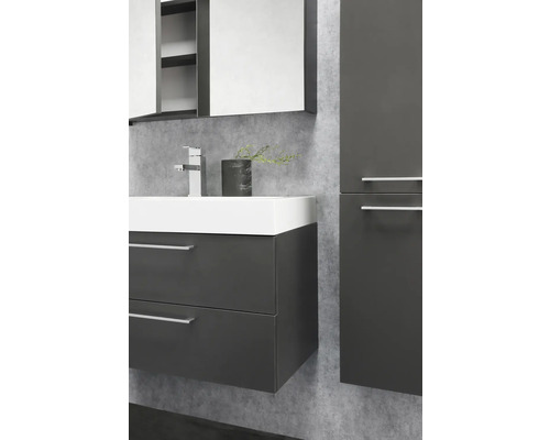 Badkamer met wastafelonderkast, spiegelkast en hoge kast