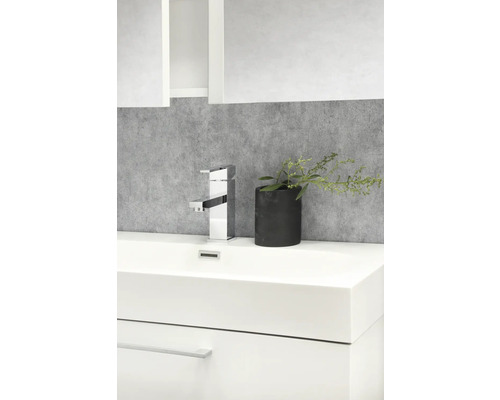Moderne badkamer met wastafel, kraan en decoratie