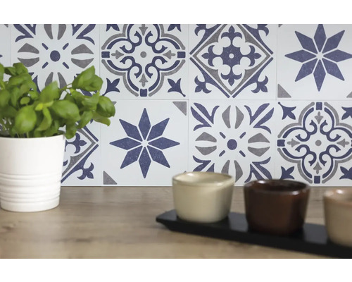 D-C-FIX Plaktegel PVC zelfklevend jamila blauw 15,2x15,2 cm 6 stuks Decoratieve tegelwand met planten en containers