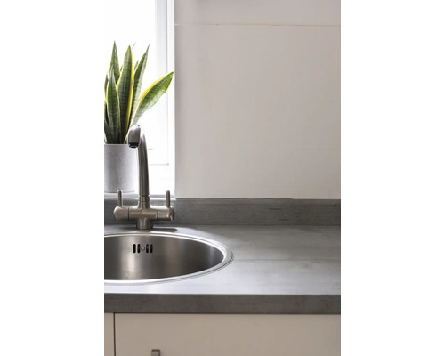 Roestvrijstalen spoelbak met kraan op een aanrecht