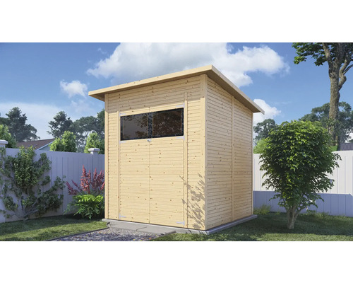 Houten tuinhuis met raam in de tuin