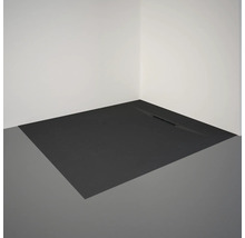 Hoekdouche met vlakke douchebak en lineaire afvoer