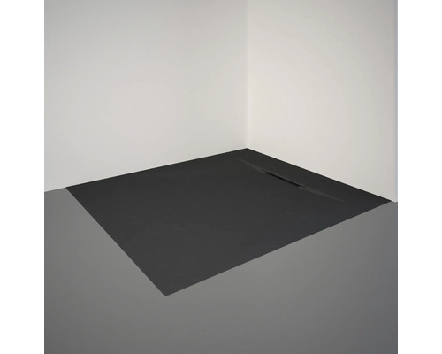 Hoekdouche met vlakke douchebak en lineaire afvoer