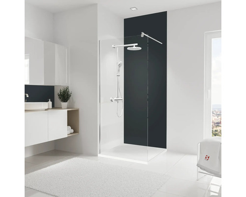 SCHULTE Douche-achterwandset DecoDesign antraciet 255x90 cm Lichte badkamer met douchecabine, wastafel en vloerkleed