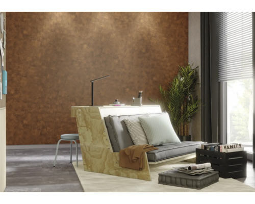 Moderne kamer met bureau, zitmogelijkheid met kussens en decoraties