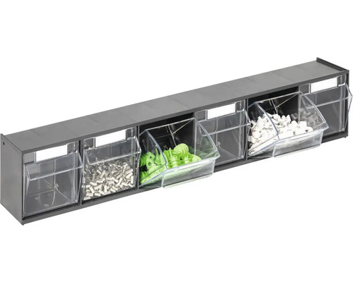 Gereedschapsbak met transparante opbergbakken voor kleine onderdelen