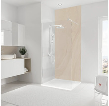 Lichte badkamer met douchecabine, wastafel en zacht tapijt