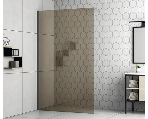 FORM&STYLE Zijwand voor douchedeur Modena zwart 90x195 cm bruin glas Inloopdouche met zeshoekig patroon in de badkamer