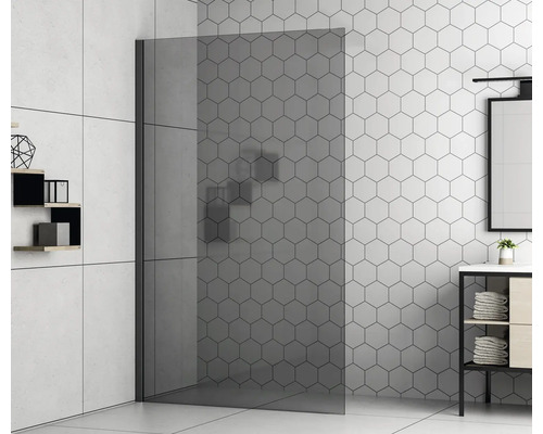 FORM&STYLE Zijwand voor douchedeur Modena zwart 90x195 cm grijs glas Moderne badkamer met glazen douchewand en zeshoekige tegels
