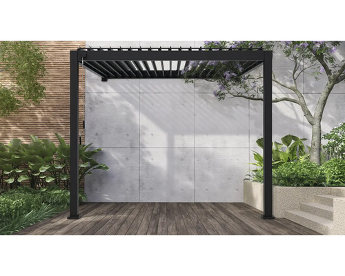 MIRADOR Paviljoen classic aluminium zwart met poten 11x11 cm en lamellendak 300 x 300 cm