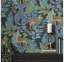 Behang met jungle motieven en luipaarden