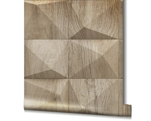 Rol behang met houten motief en geometrisch design