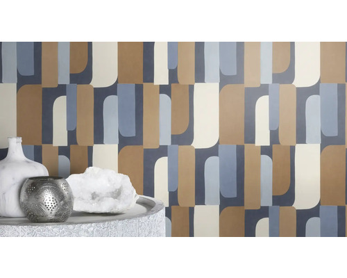 Behang met abstract blokpatroon in interieur