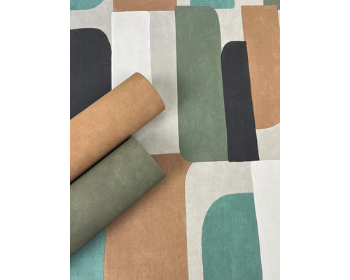 Behang met geometrisch patroon en twee rollen behang