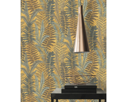 Kamerweergave met een behang met een patroon van varens