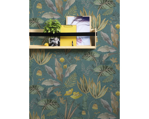 Decoratierek voor groene junglebehang met plantmotieven