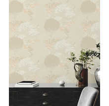 Behang met bloemmotief in beige tinten