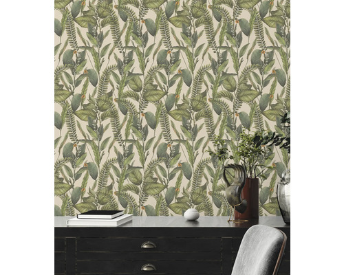 Behang met botanisch bladmotief in interieur