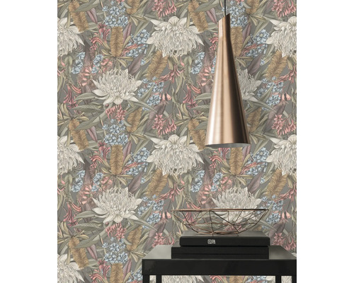 Behang met bloemenpatroon en plantmotieven als wanddecoratie