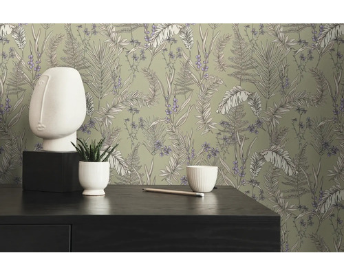 Decoratief groen behang met plantenpatroon in een kamer