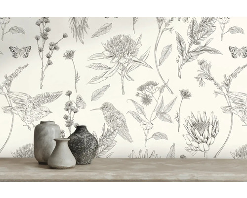Decoratief behang met bloemen, vlinders en vogels