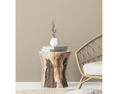 Decoratieve woonsfeer met houten kruk, rotan stoel, boeken en bloemenvaas