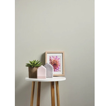 Decoratie met vetplant in pot, twee decoratieve huisjes en een foto op een bijzettafel