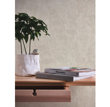 Behang op de muur met plant, boeken en ladekast
