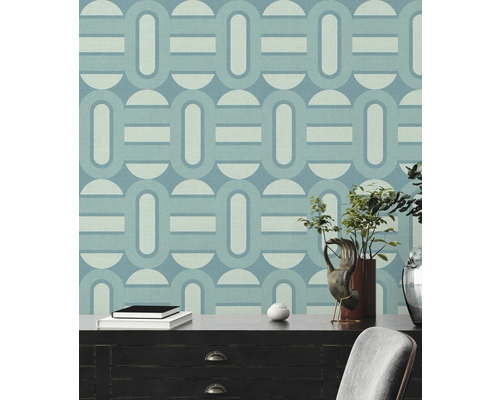 Behang met geometrisch patroon in blauw- en grijstinten