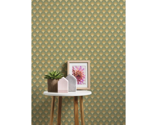 Behang met halfrond patroon in retrostijl op een muur