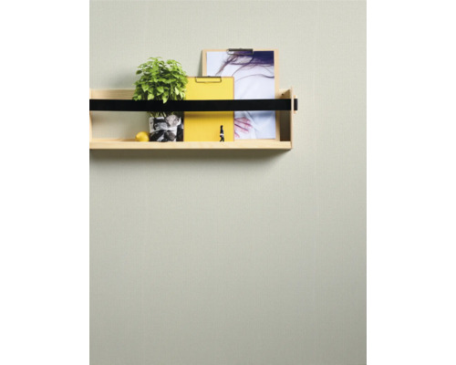 Wandplank met plant, notitieblokken en foto''s aan de muur