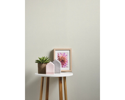 Decoratieve elementen op een bijzettafel: plant, huisfiguren en ingelijste foto