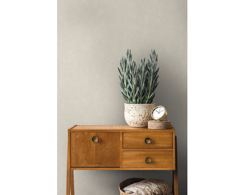 Interieurfoto van een kamer met een dressoir, een kamerplant en een klok