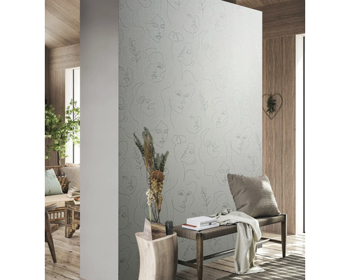 Modern interieur met behang met gezichtspatronen
