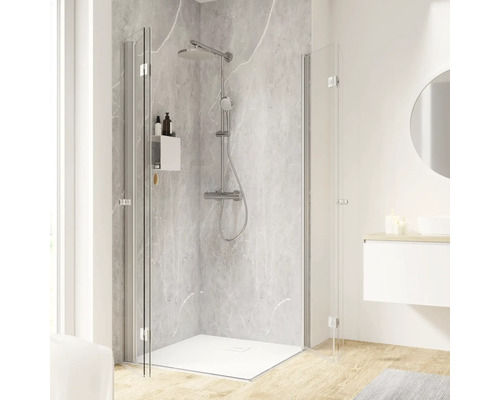 SCHULTE Douchecabine hoekinstap Garant 2.0 aluminium 100x100 cm helder glas Inloopdouche met douchegarnituur, opbergplank en glazen deuren