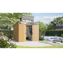 Tuinhuis met schuifdeur en bovenlicht in de tuin